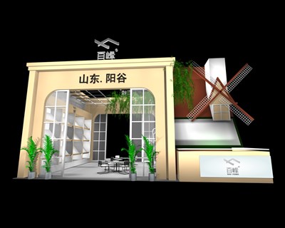 54平米展臺設(shè)計制作：二面開口/田園/木質(zhì)結(jié)構(gòu)/米色，為綜合展展商而作（免費(fèi)使用）