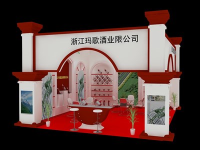 42平米展臺設(shè)計制作：二面開口/中式/木質(zhì)結(jié)構(gòu)/彩色，為糖酒展展商而作（免費使用）