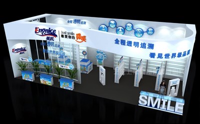 60平米展臺設計制作：二面開口/現(xiàn)代/木質結構/白色，為嬰幼展展商而作（免費使用）
