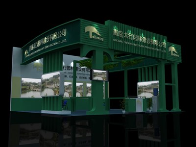 72平米展臺設計制作：三面開口/現(xiàn)代/木質(zhì)結(jié)構/綠色，為綜合展展商而作（免費使用）