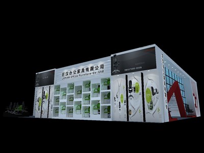 304平米展臺(tái)設(shè)計(jì)制作：二面開口/現(xiàn)代/型材結(jié)構(gòu)/彩色，為家具展展商而作（免費(fèi)使用）