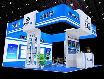 36平米展臺設(shè)計制作：三面開口/現(xiàn)代/木質(zhì)結(jié)構(gòu)/藍(lán)色，為綜合展展商而作（免費使用）