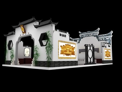 165平米展臺(tái)設(shè)計(jì)制作：四面開(kāi)口/中式/型材結(jié)構(gòu)/灰色，為家具展展商而作（免費(fèi)使用）