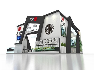 36平米展臺(tái)設(shè)計(jì)制作：三面開口/前衛(wèi)/木質(zhì)結(jié)構(gòu)/黑色，為房產(chǎn)展展商而作（免費(fèi)使用）
