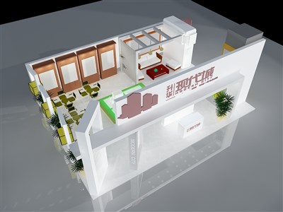 80平米展臺設(shè)計(jì)制作：二面開口/現(xiàn)代/木質(zhì)結(jié)構(gòu)/白色，為房產(chǎn)展展商而作（免費(fèi)使用）
