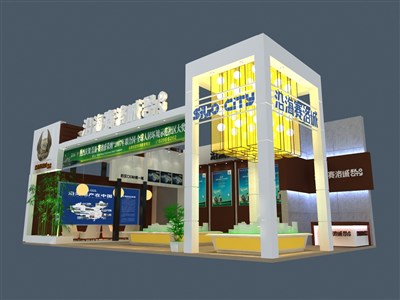 48平米展臺設(shè)計制作：二面開口/前衛(wèi)/木質(zhì)結(jié)構(gòu)/咖啡色，為房產(chǎn)展展商而作（免費使用）