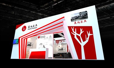 72平米展臺(tái)設(shè)計(jì)制作：一面開(kāi)口/前衛(wèi)/型材結(jié)構(gòu)/紅色，為家具展展商而作（免費(fèi)使用）