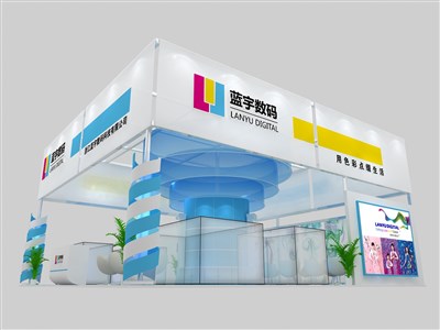 90平米展臺(tái)設(shè)計(jì)制作：三面開口/現(xiàn)代/型材結(jié)構(gòu)/白色，為電子展展商而作（免費(fèi)使用）