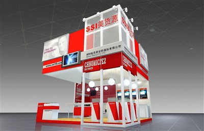 36平米展臺設(shè)計制作：三面開口/前衛(wèi)/型材結(jié)構(gòu)/紅色，為安防展展商而作（免費使用）