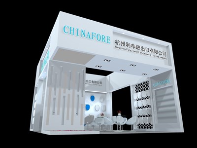 25平米展臺設(shè)計制作：三面開口/現(xiàn)代/型材結(jié)構(gòu)/白色，為家具展展商而作（免費使用）