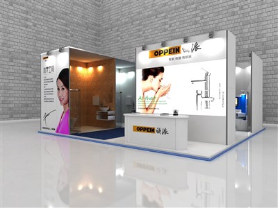81平米展臺設計制作：二面開口/現(xiàn)代/木質結構/白色，為照明展展商而作（免費使用）