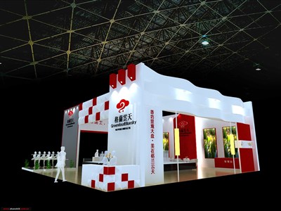 90平米展臺設計制作：三面開口/前衛(wèi)/木質結構/白色，為房產展展商而作（免費使用）