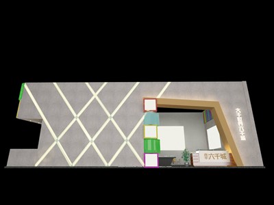 48平米展臺設(shè)計(jì)制作：二面開口/前衛(wèi)/木質(zhì)結(jié)構(gòu)/灰色，為房產(chǎn)展展商而作（免費(fèi)使用）