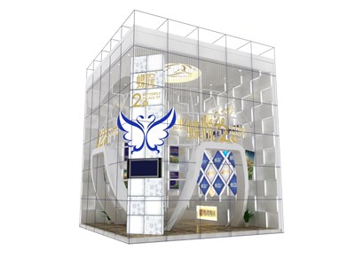 56平米展臺設計制作：一面開口/前衛(wèi)/型材結構/白色，為房產(chǎn)展展商而作（免費使用）