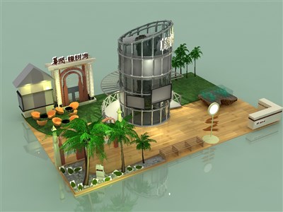 120平米展臺設(shè)計制作：三面開口/歐式/型材結(jié)構(gòu)/彩色，為房產(chǎn)展展商而作（免費使用）