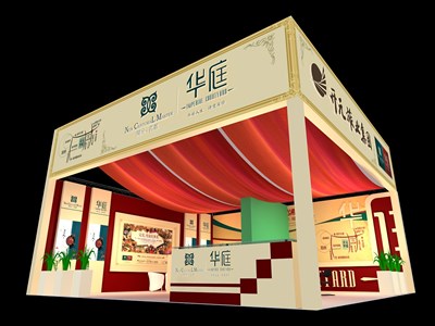 24平米展臺(tái)設(shè)計(jì)制作：二面開(kāi)口/歐式/木質(zhì)結(jié)構(gòu)/米色，為房產(chǎn)展展商而作（免費(fèi)使用）