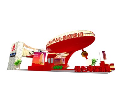 77平米展臺設(shè)計制作：三面開口/現(xiàn)代/型材結(jié)構(gòu)/紅色，為房產(chǎn)展展商而作（免費使用）