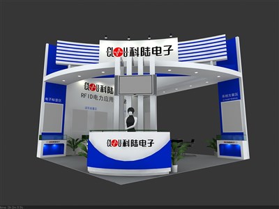 54平米展臺設計制作：三面開口/現代/型材結構/藍色，為電子展展商而作（免費使用）