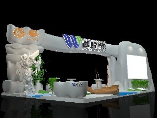 144平米展臺設(shè)計(jì)制作：四面開口/前衛(wèi)/型材結(jié)構(gòu)/灰色，為旅游展展商而作（免費(fèi)使用）