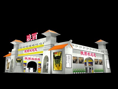 180平米展臺設(shè)計制作：三面開口/中式/木質(zhì)結(jié)構(gòu)/灰色，為旅游展展商而作（免費使用）