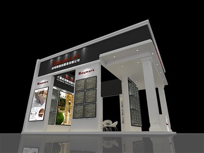 56平米展臺設計制作：三面開口/歐式/木質結構/灰色，為建材展展商而作（免費使用）