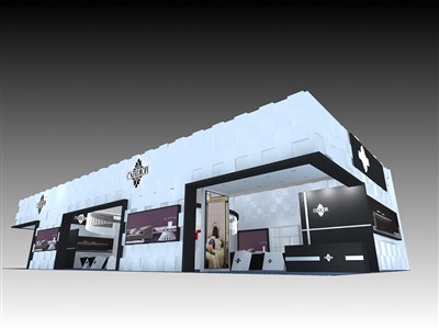 240平米展臺(tái)設(shè)計(jì)制作：三面開口/現(xiàn)代/木質(zhì)結(jié)構(gòu)/白色，為建材展展商而作（免費(fèi)使用）