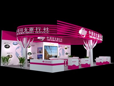 135平米展臺設(shè)計制作：三面開口/現(xiàn)代/木質(zhì)結(jié)構(gòu)/粉色，為綜合展展商而作（免費使用）