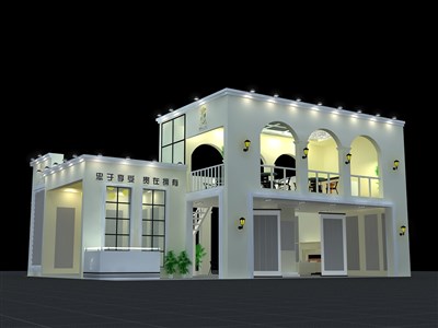 130平米展臺設(shè)計制作：三面開口/歐式/木質(zhì)結(jié)構(gòu)/白色，為建材展展商而作（免費使用）