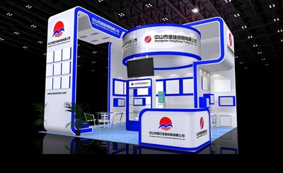 36平米展臺設(shè)計(jì)制作：三面開口/現(xiàn)代/木質(zhì)結(jié)構(gòu)/藍(lán)色，為建材展展商而作（免費(fèi)使用）