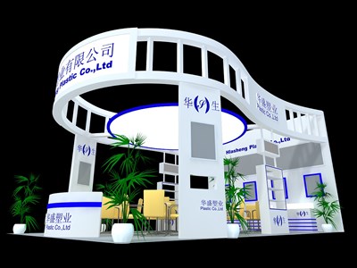 54平米展臺設計制作：三面開口/現(xiàn)代/木質(zhì)結(jié)構(gòu)/白色，為建材展展商而作（免費使用）