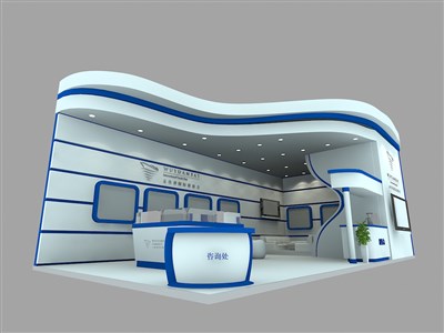 72平米展臺設(shè)計(jì)制作：二面開口/現(xiàn)代/木質(zhì)結(jié)構(gòu)/藍(lán)色，為綜合展展商而作（免費(fèi)使用）