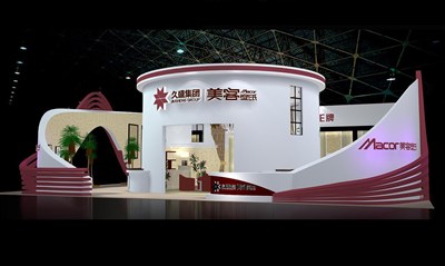 270平米展臺設(shè)計制作：三面開口/現(xiàn)代/木質(zhì)結(jié)構(gòu)/白色，為建材展展商而作（免費使用）