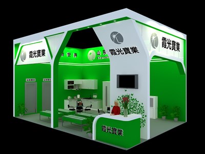 54平米展臺設計制作：二面開口/現(xiàn)代/木質(zhì)結構/綠色，為建材展展商而作（免費使用）