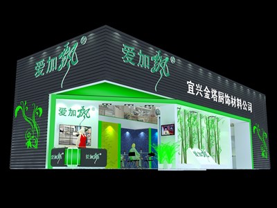 90平米展臺(tái)設(shè)計(jì)制作：二面開(kāi)口/現(xiàn)代/木質(zhì)結(jié)構(gòu)/灰色，為建材展展商而作（免費(fèi)使用）