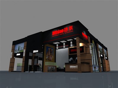 180平米展臺設計制作：三面開口/現(xiàn)代/木質(zhì)結構/紫色，為建材展展商而作（免費使用）