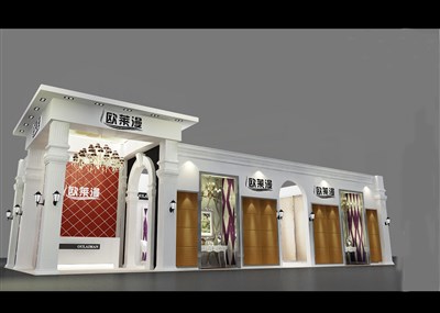 90平米展臺(tái)設(shè)計(jì)制作：二面開口/歐式/木質(zhì)結(jié)構(gòu)/白色，為建材展展商而作（免費(fèi)使用）
