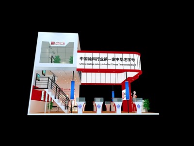 54平米展臺設(shè)計制作：三面開口/現(xiàn)代/木質(zhì)結(jié)構(gòu)/紅色，為建材展展商而作（免費(fèi)使用）