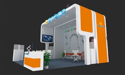 36平米展臺設計制作：三面開口/現代/木質結構/黃色，為醫(yī)藥展展商而作（免費使用）