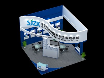 36平米展臺設(shè)計(jì)制作：三面開口/前衛(wèi)/木質(zhì)結(jié)構(gòu)/藍(lán)色，為醫(yī)藥展展商而作（免費(fèi)使用）