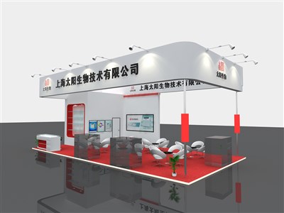 72平米展臺設(shè)計制作：四面開口/現(xiàn)代/木質(zhì)結(jié)構(gòu)/紅色，為能源展展商而作（免費(fèi)使用）