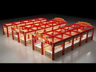 300平米展臺設(shè)計制作：四面開口/現(xiàn)代/桁架結(jié)構(gòu)/紅色，為日用品展展商而作（免費使用）