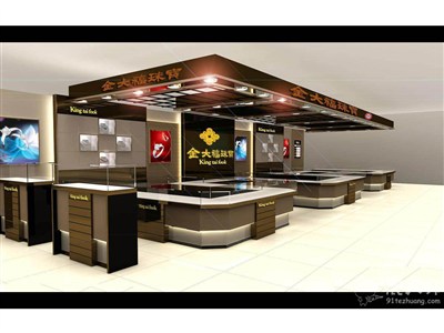 52平米展廳設(shè)計(jì)制作：現(xiàn)代/咖啡色，產(chǎn)品類展廳-金大福珠寶展廳（免費(fèi)使用）