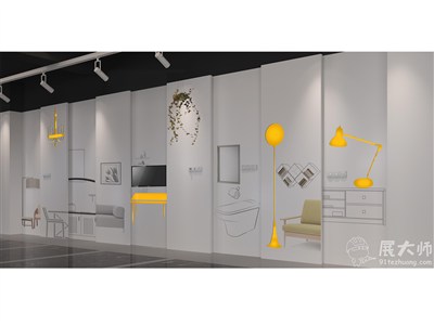 5平米展臺設(shè)計(jì)制作：三面開口/現(xiàn)代/木質(zhì)結(jié)構(gòu)/白色，為家具展展商而作（免費(fèi)使用）